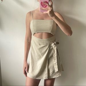 Linen cutout wrap mini dress